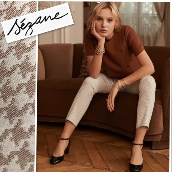 Sezane Cream and Brown Checkered Pants - Picture 2 of 14